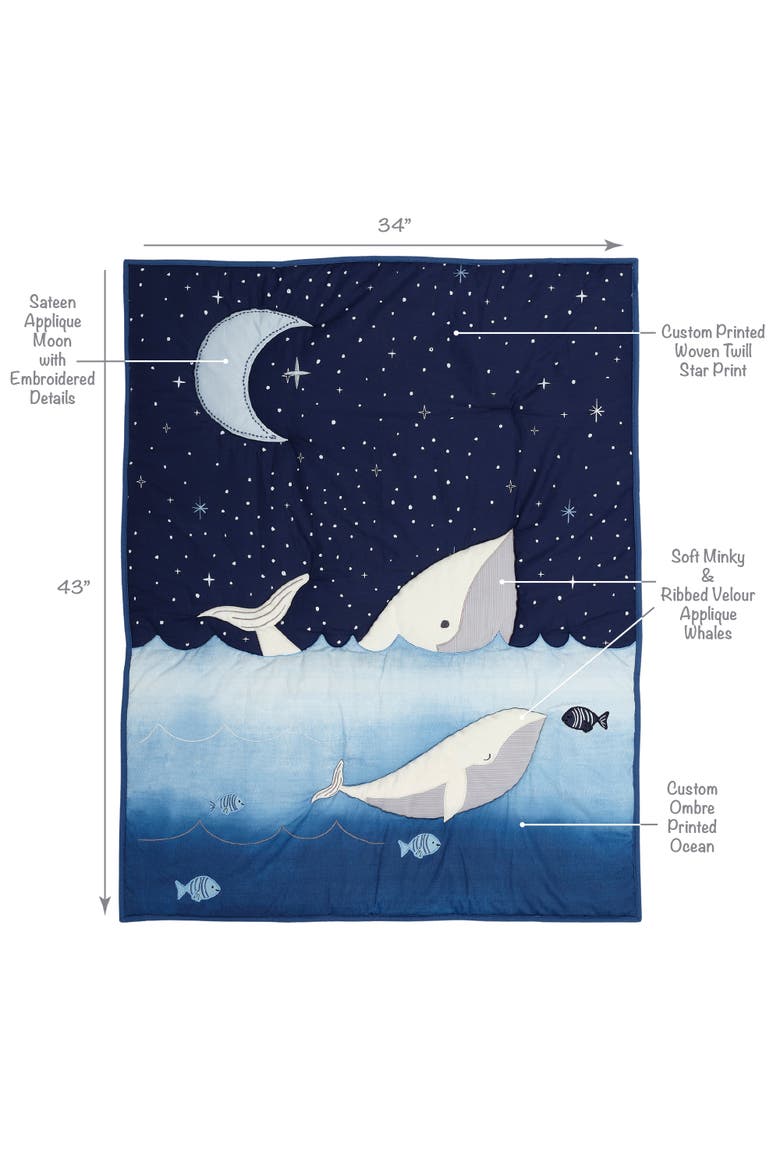 Bubbles & Squirt 3-Piece Whale/Ocean Aquatic Baby Crib Bedding Set, Alternate, color, Blue
