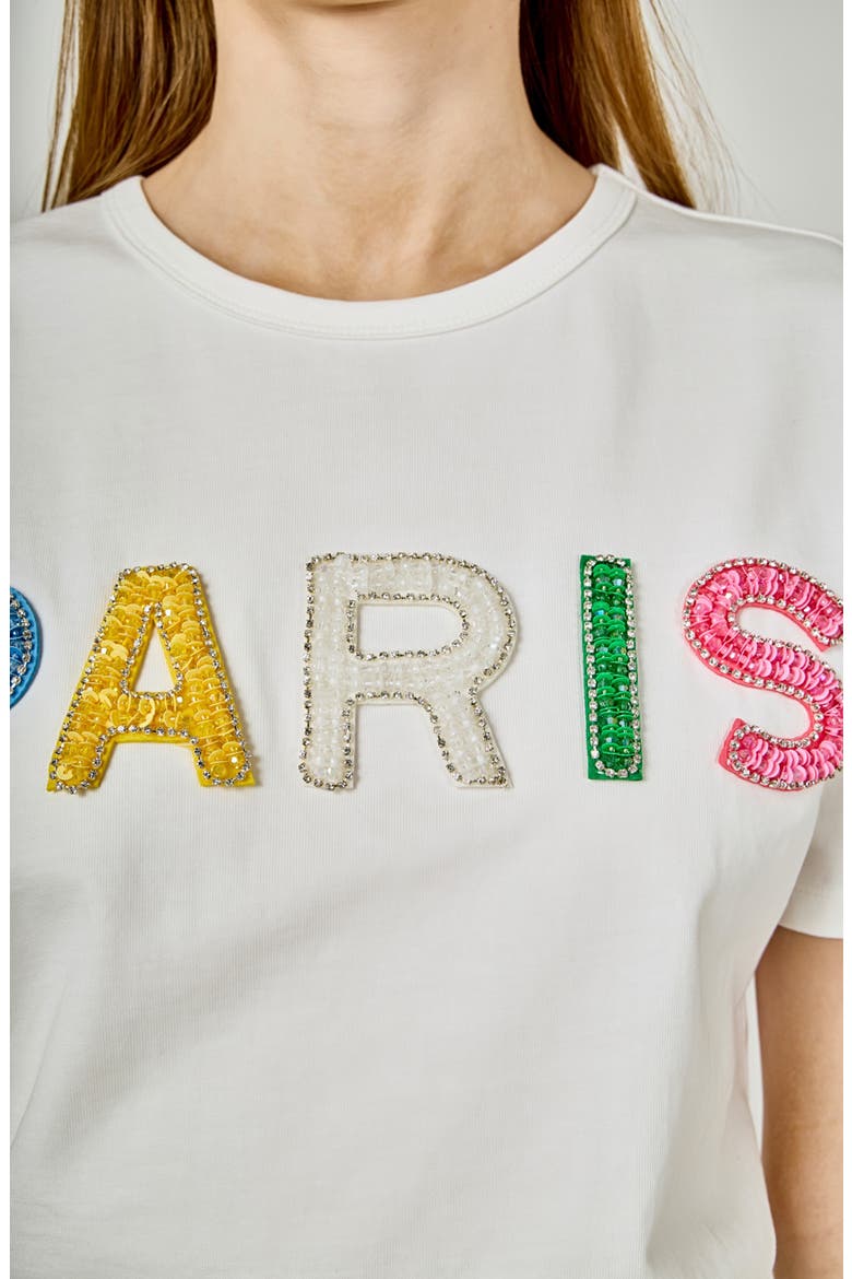 Crystal & Bead Embellished Graphic Cotton T-Shirt, Alternate, color, WHITE