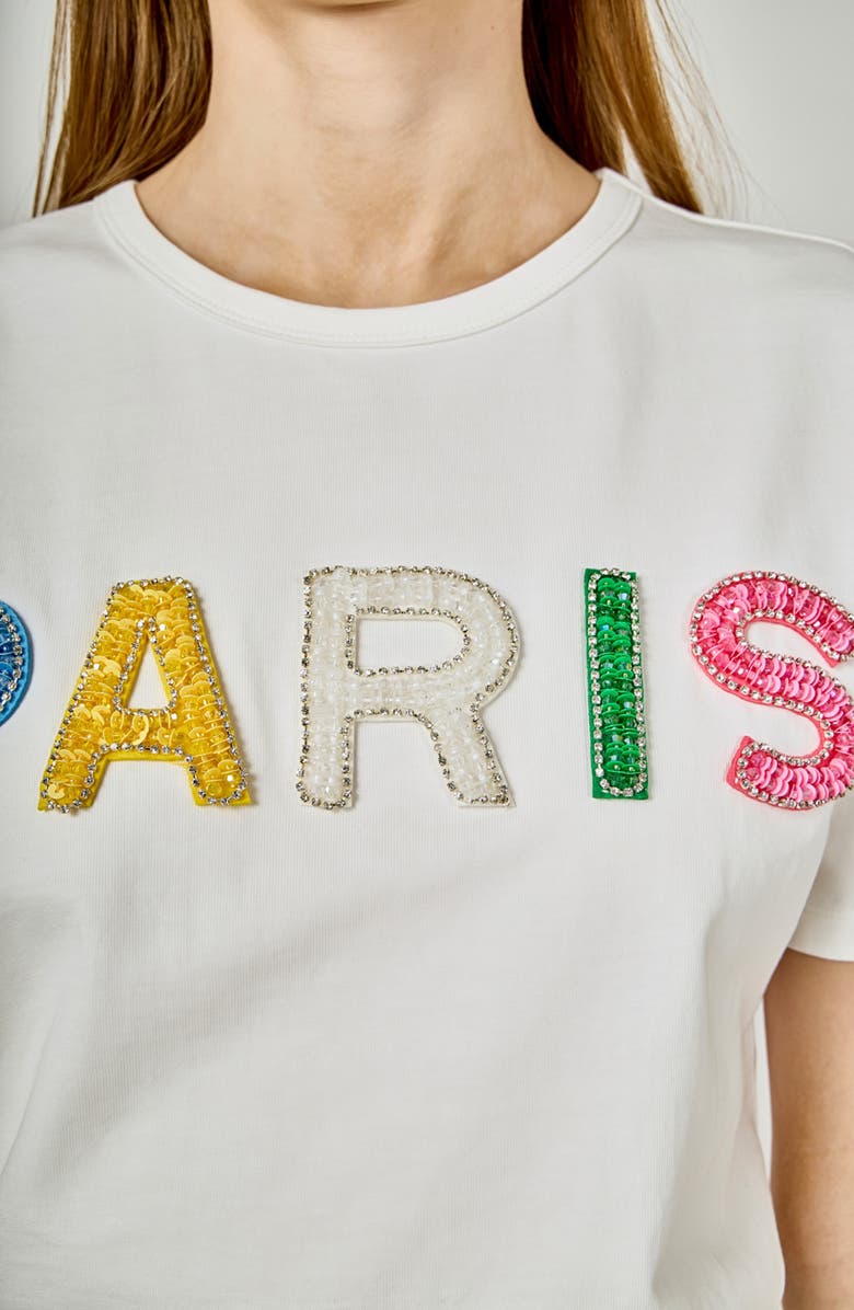 Endless Rose Crystal & Bead Embellished Graphic Cotton T-Shirt, Alternate, color, White