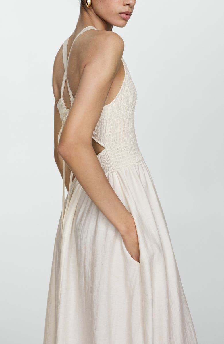 MANGO Smocked Tie Back Sleeveless Maxi Dress, Alternate, color, 