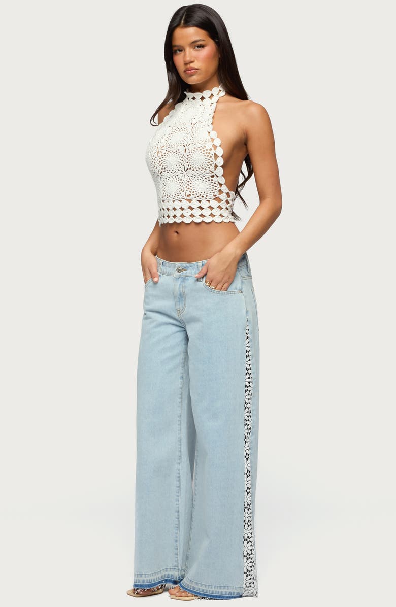 EDIKTED Open Stitch Low Rise Wide Leg Jeans, Alternate, color,