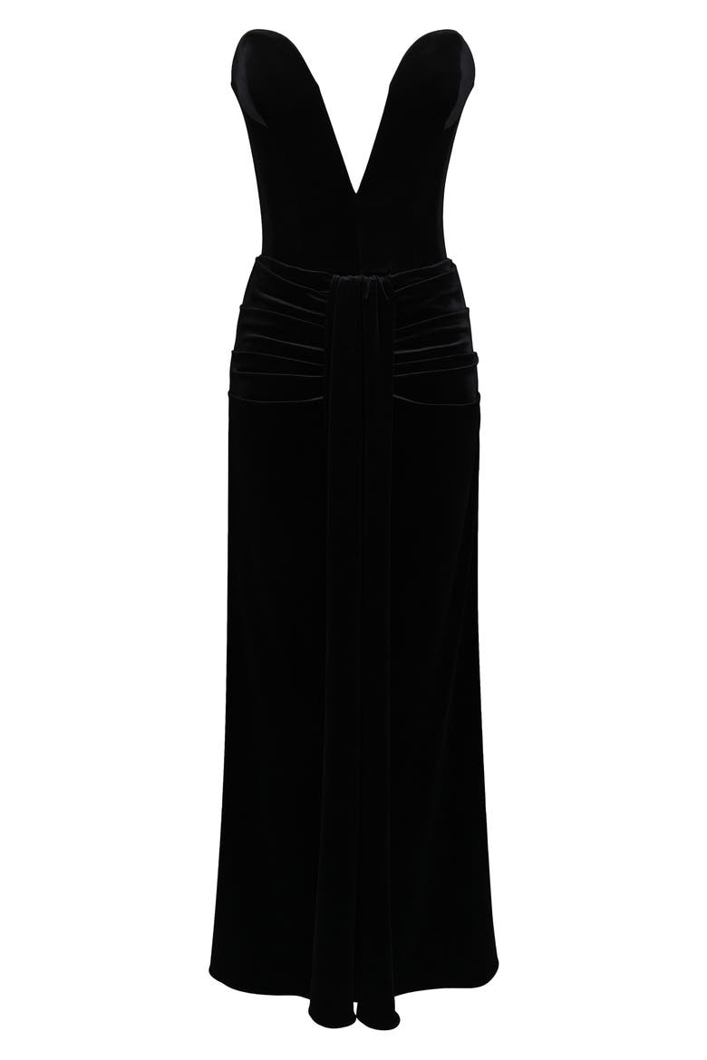 Vienne Deep Plunge Neck Velvet Gown, Alternate, color, BLACK