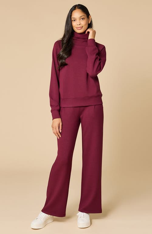Softies Athleisure Mock Neck And Pleated Pant Set In Burgundy