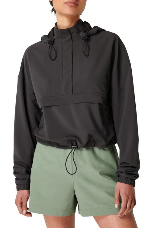 Crop Woven Track Jacket with Removable Hood