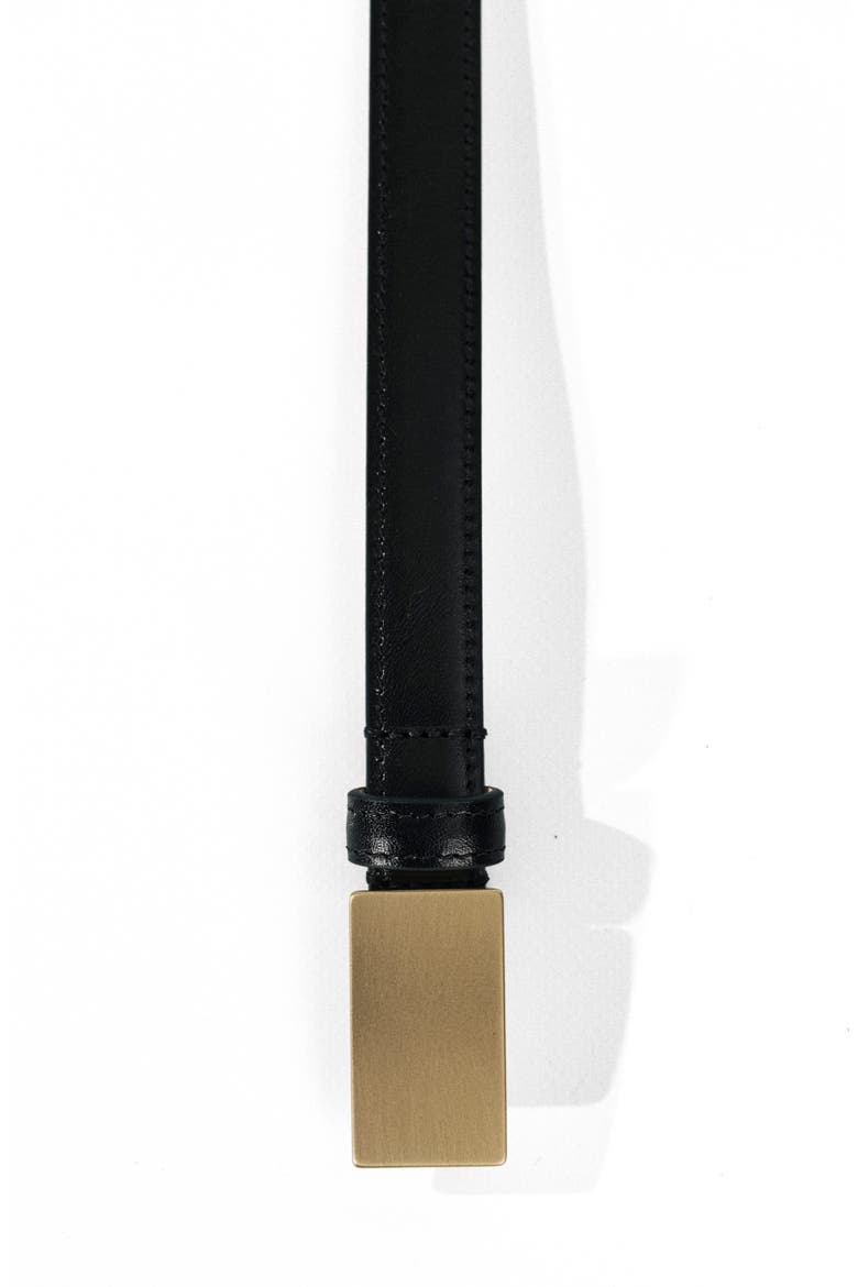Signet Plaque Buckle Leather Belt, Alternate, color, BLACK/ BRUSHED GOLD