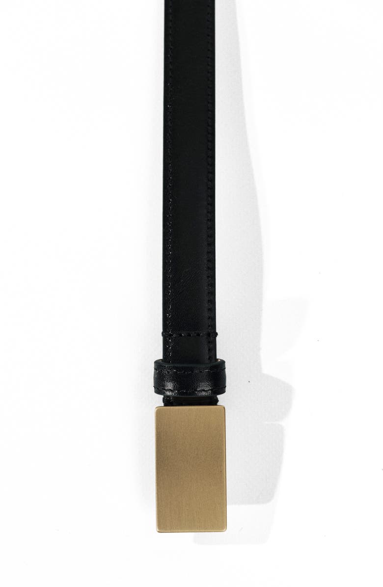 Déhanche Signet Plaque Buckle Leather Belt, Alternate, color, Black/ Brushed Gold