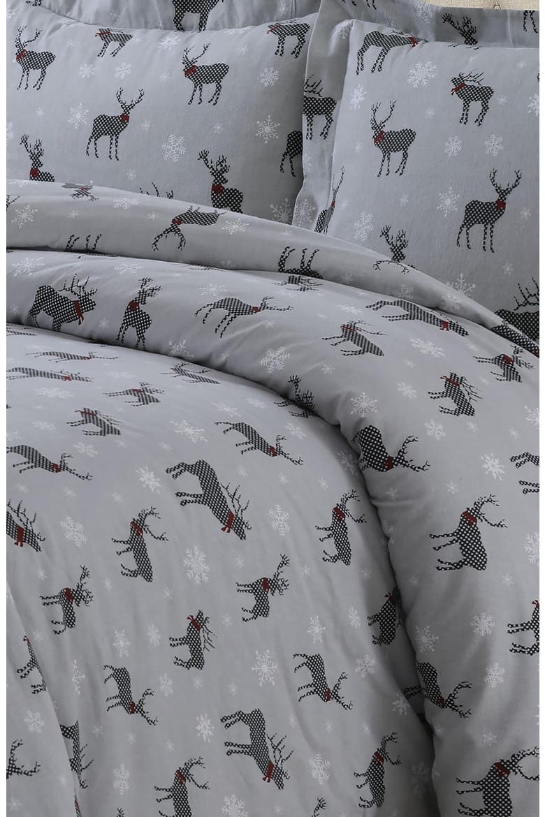 Checkered Buck Cotton Duvet Cover & Sham Set, Alternate, color, GREY