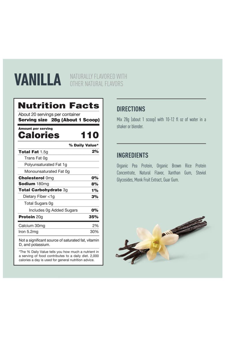 Plant-Based Protein Powder Vanilla 20g Pea Brown Rice, Alternate, color, None