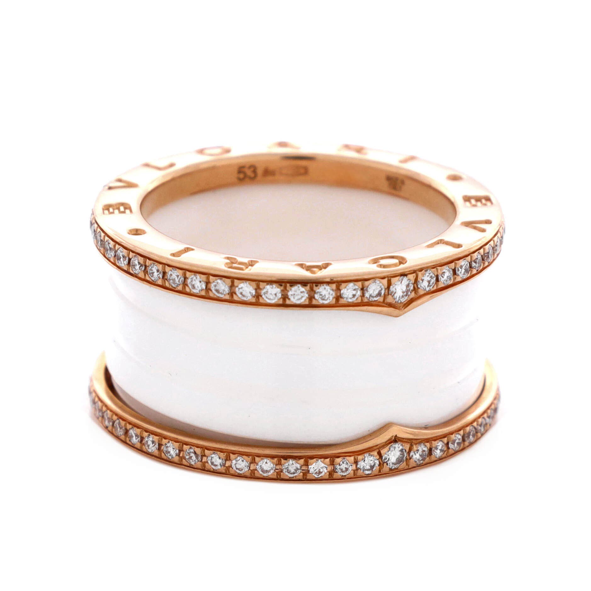 B.Zero1 Three Band Ring 18K Rose Gold and Ceramic with Diamonds, Alternate, color, Metallic Gold