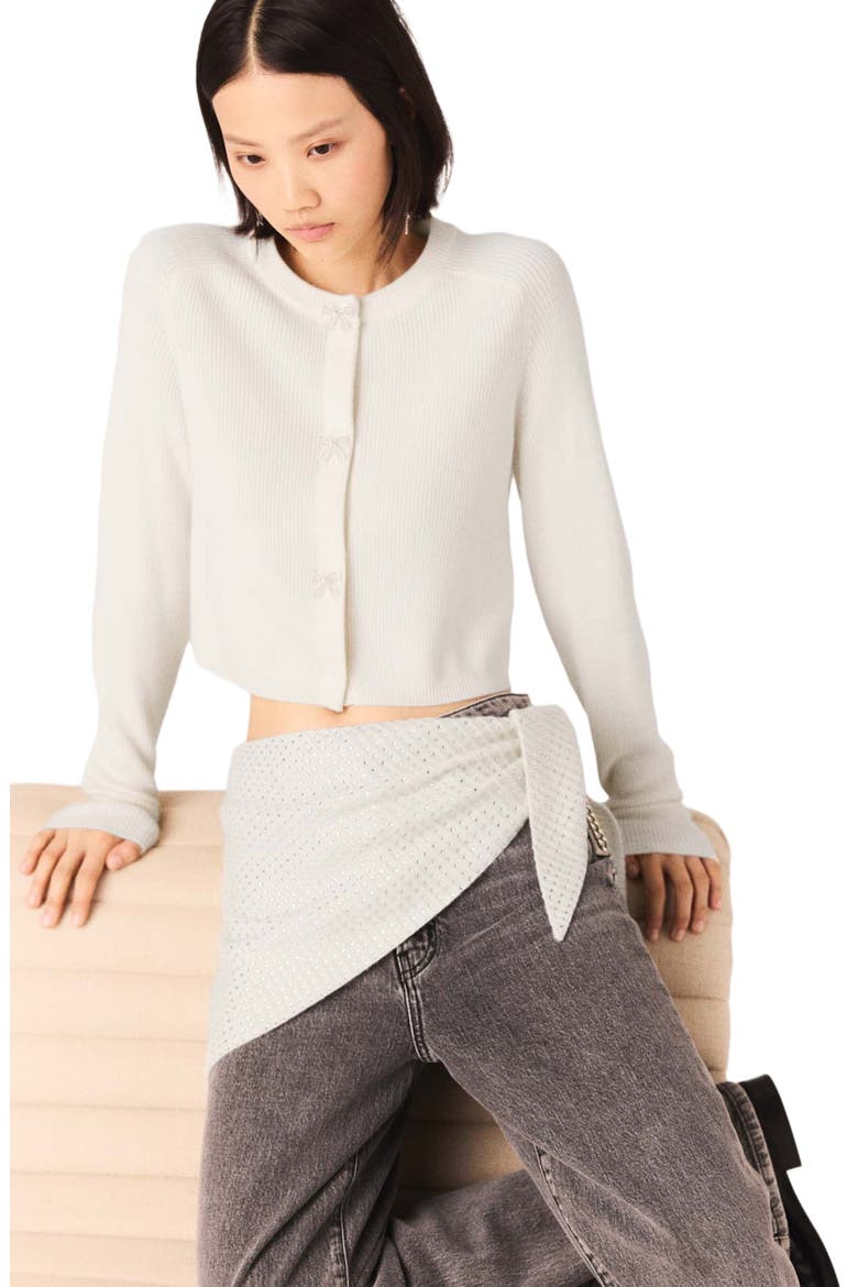 Jewelled bow-button cardigan, Alternate, color, Ecru