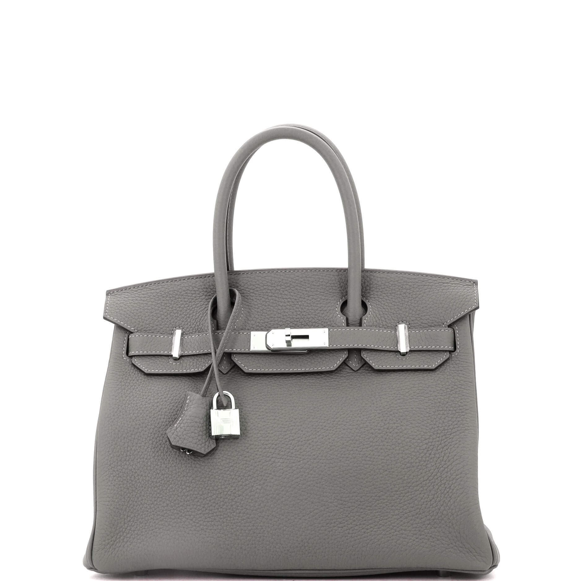 Pre-Owned Hermes Birkin Handbag Grey Clemence with Palladium Hardware 30, Main, color, Gris Meyer