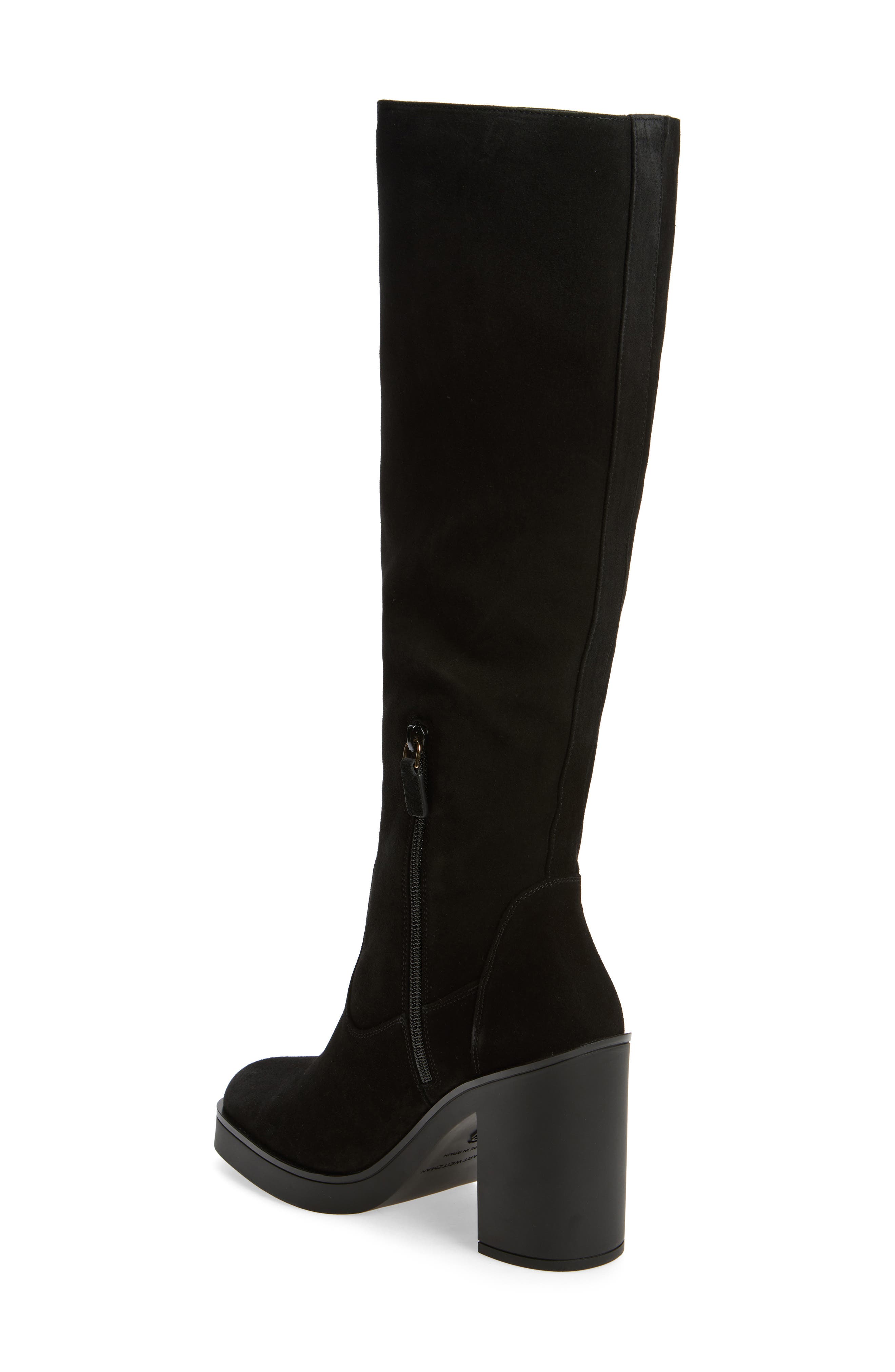Stuart Weitzman Bethenny Block Heel Tall Boot, Alternate, color, Black Sport Suede