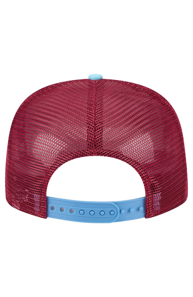 New Era Men's New Era White/Light Blue Philadelphia Phillies Retro Script Trucker 9FIFTY Snapback Hat, Alternate, color,