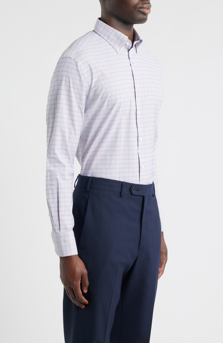Peter Millar Casey Check Performance Twill Button-Down Shirt, Alternate, color, Navy