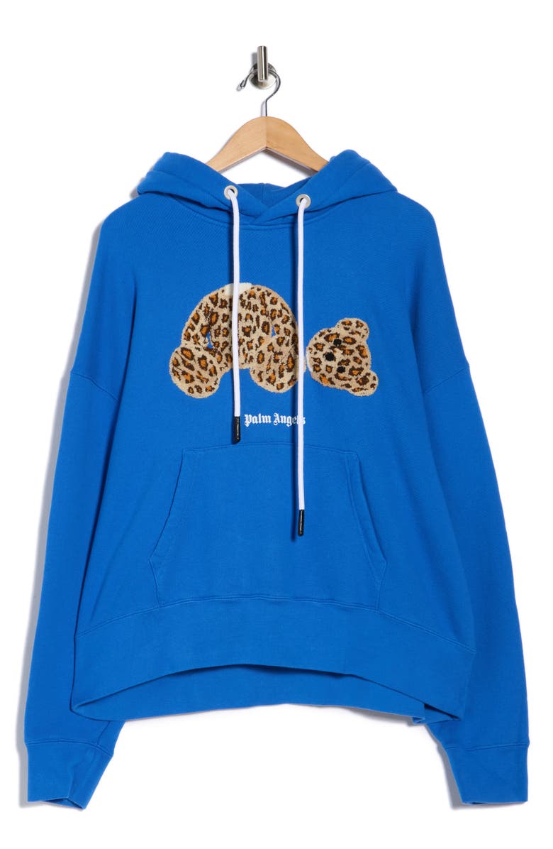 Palm Angels Textured Leopard Bear Hoodie, Main, color, Blue Brown