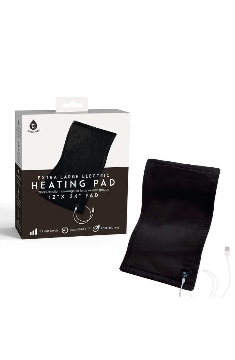 PURSONIC Large Electric Heating Pad - 12"x24", Ultra Soft Fabric, 3 Heat Settings, Auto Shut-Off, Main, color, Black