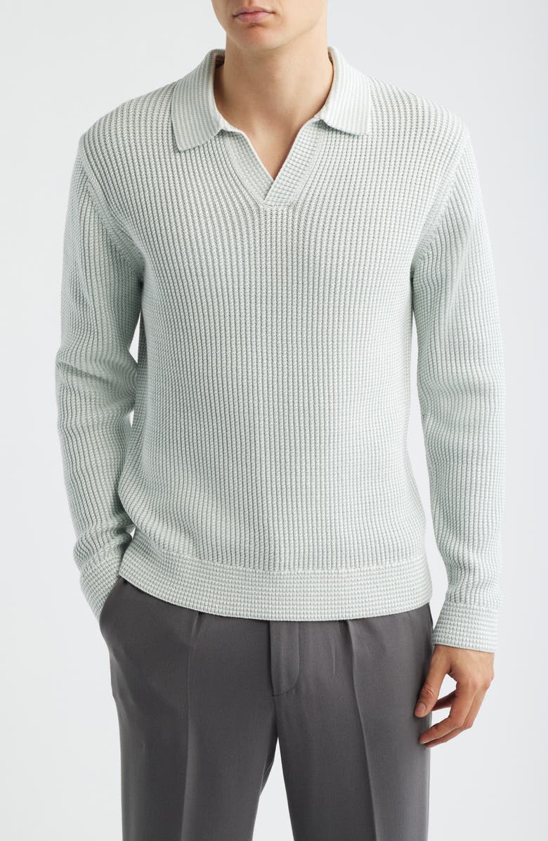 Reiss Dunbar Johnny Collar Sweater, Main, color, Soft Sage/ White