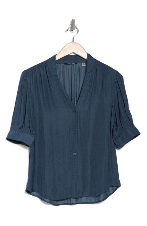 T Tahari Short Sleeve Airflow Blouse In Solid Slate Blue