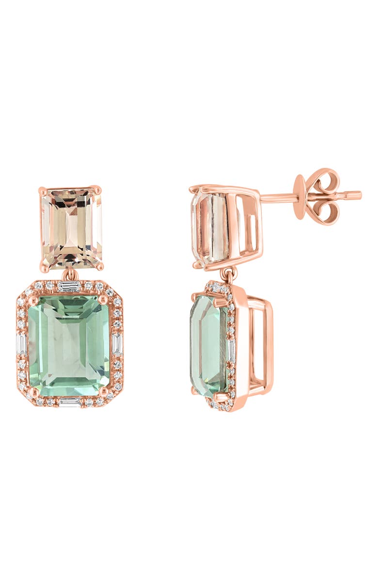 EFFY 14K Rose Gold Diamond Prasiolite & Morganite Drop Earrings, Alternate, color, 