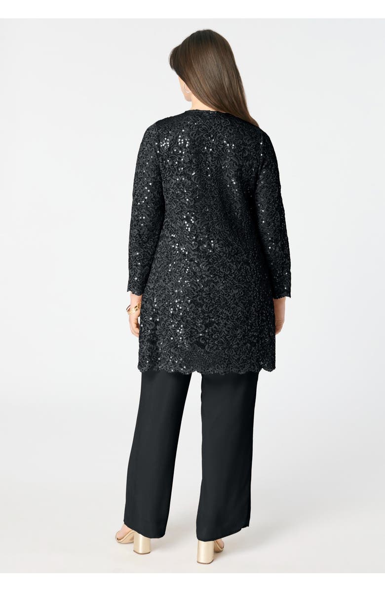 Roaman's Plus-Size 3 Piece Allover Sequin Lace Jacket and Tank Pant Set, Alternate, color, Black