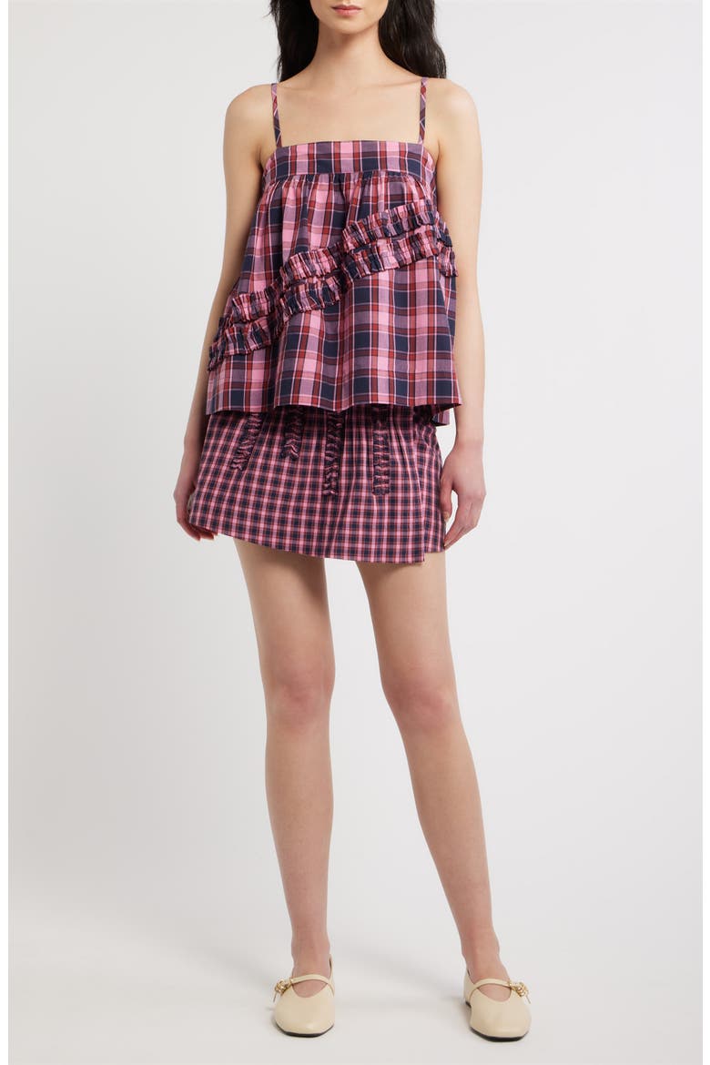 Nyra Ruffle Plaid Organic Cotton Cami, Alternate, color, MAGENTA