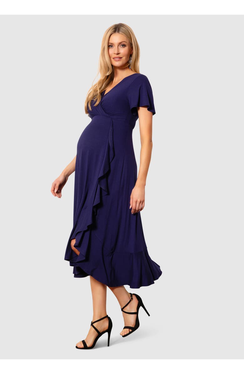 Tiffany Rose Maternity Waterfall Midi Maternity Dress, Main, color, Eclipse Blue