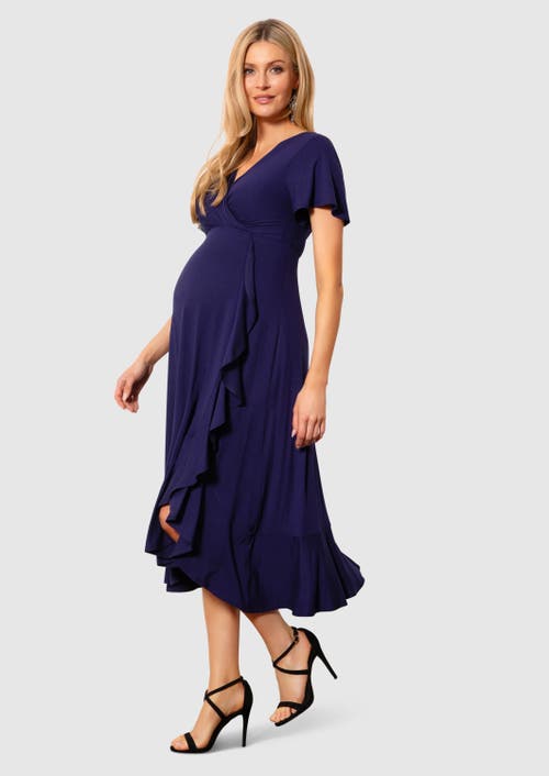 Tiffany Rose Maternity Waterfall Midi Maternity Dress In Blue