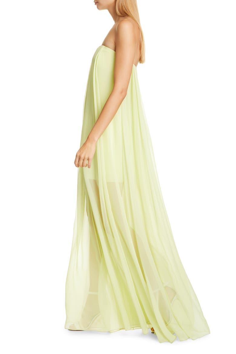 Sheer Leg Strapless Silk Chiffon Jumpsuit, Alternate, color, CELERY