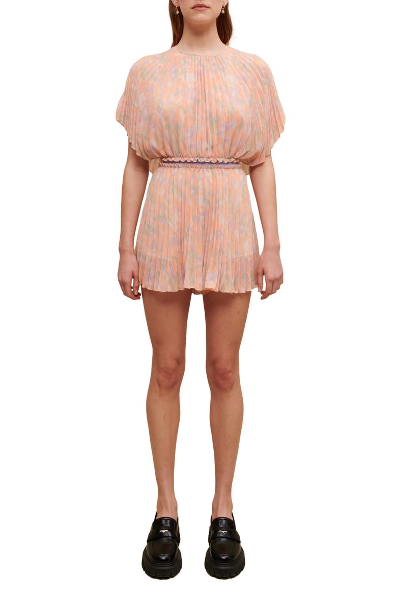 Isisa Pleat Dress, Main, color, IMPRIME CAMOUFLAGE ORANGE