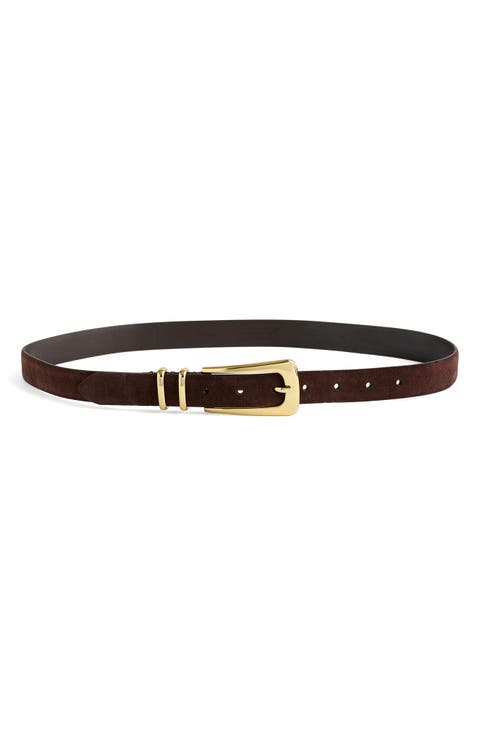 Elongated Buckle Suede Belt