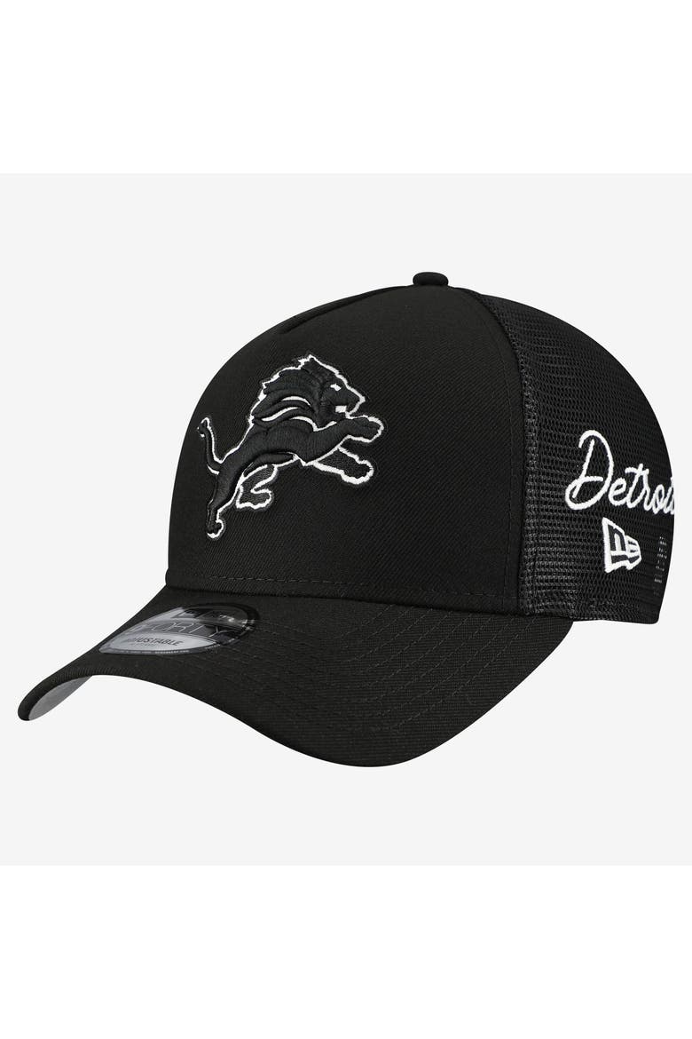 Men's New Era Black Detroit Lions City Script 9FORTY A-Frame Adjustable Hat, Main, color, Black