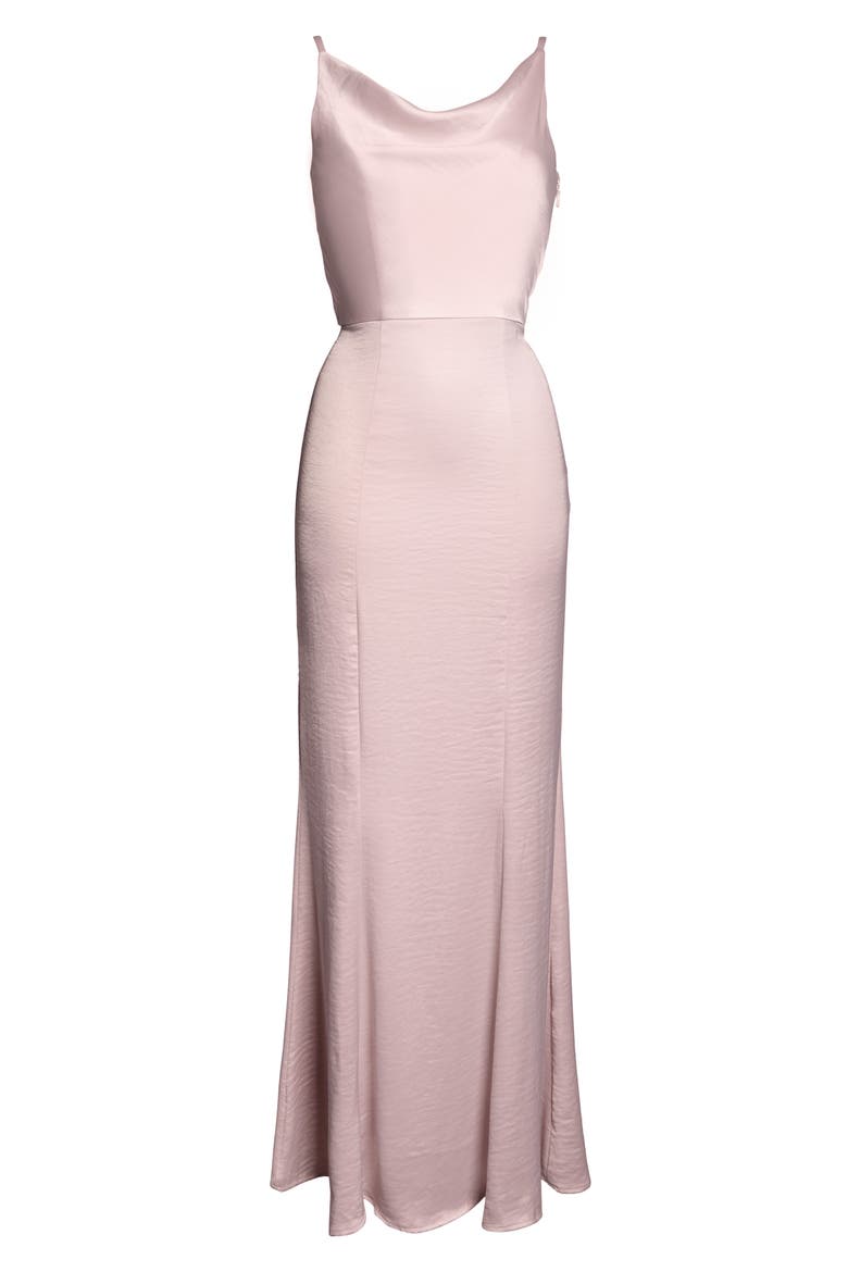 Sima Cowl Neck Satin Trumpet Gown, Alternate, color, MINK