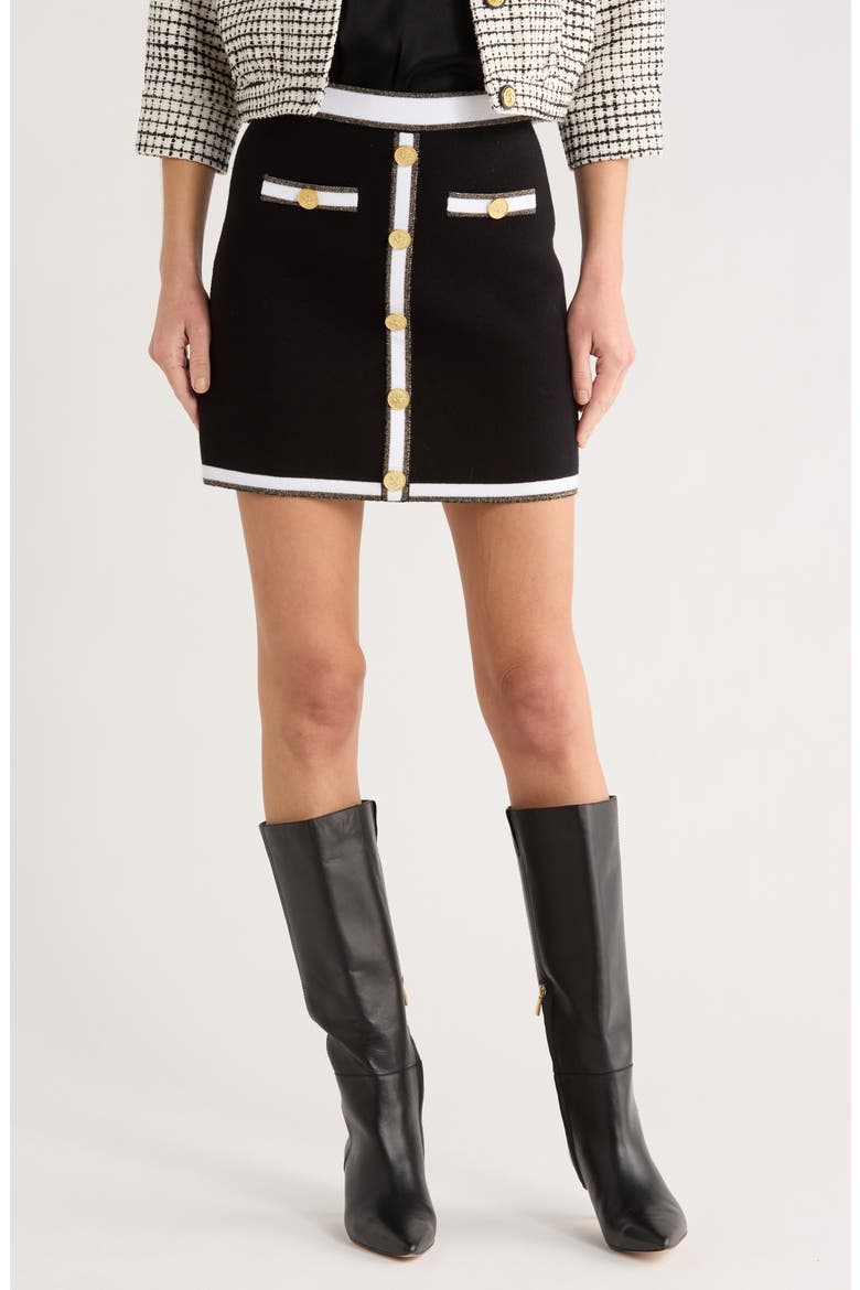 Emi Knit Miniskirt, Main, color, BLACK/ WHITE/ GOLD LUREX