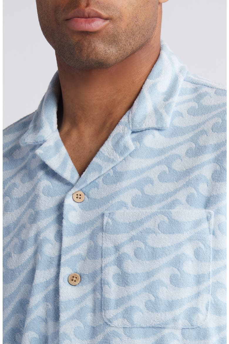 Cabana Floral Short Sleeve Terry Cloth Button-Up Shirt, Alternate, color, ENDLESS PEAKS