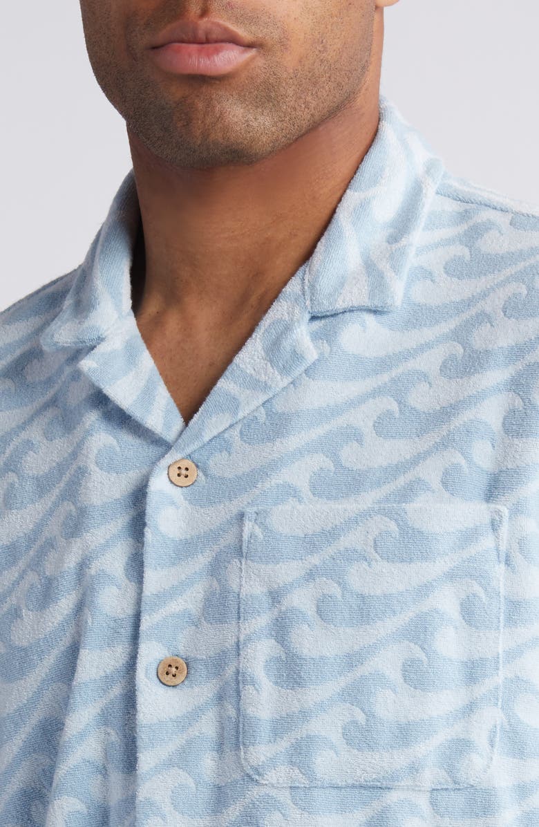 Faherty Cabana Floral Short Sleeve Terry Cloth Button-Up Shirt, Alternate, color, Endless Peaks