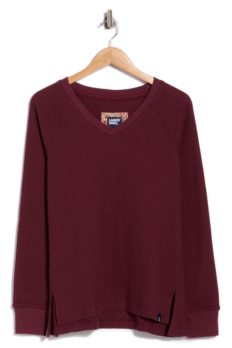 V-Neck Long Sleeve Waffle Knit Top, Alternate, color, WINDSOR WINE