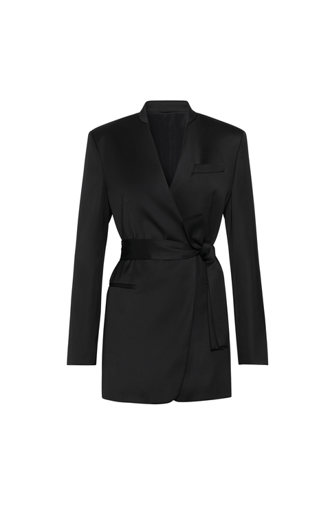 Satin belted blazer with monili