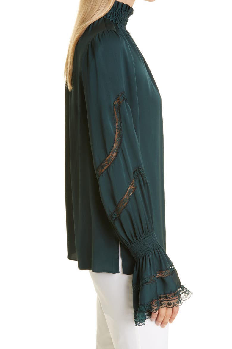 Elsie Stretch Silk Blouse, Alternate, color, PINE
