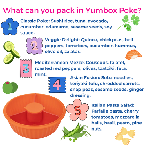 Yumbox Bento-style Salad Bowl With 3-part Divider And Dip Cup In Orange