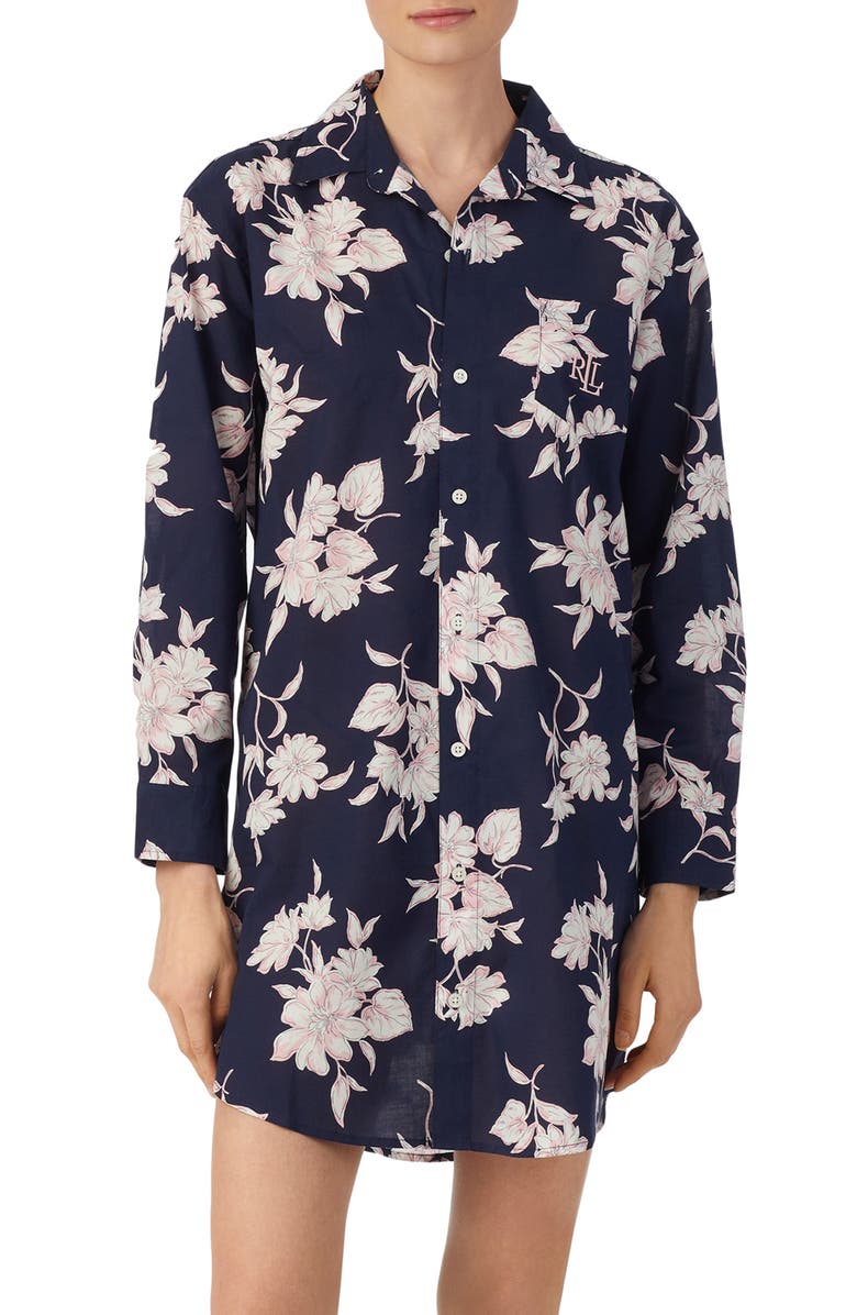 Lauren Ralph Lauren Floral Print Sleep Shirt, Main, color, 