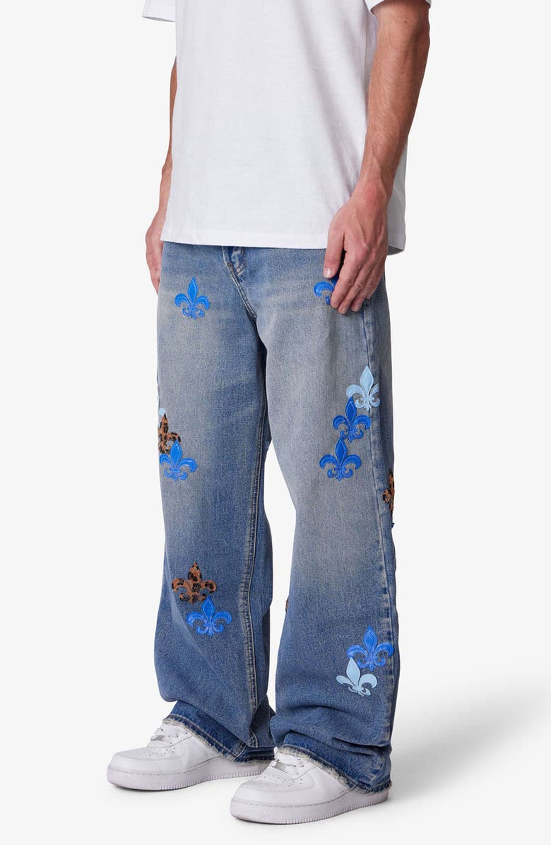 mnml Embroidered Fleurs de Lis Ultra Baggy Jeans, Alternate, color, 