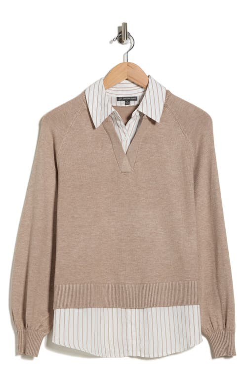 Adrianna Papell V-neck Twofer Sweater In Neutral