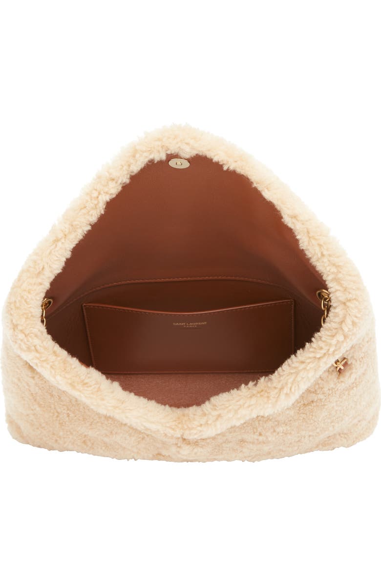 Saint Laurent Cassandre Genuine Shearling Shoulder Bag, Alternate, color, Naturel/ Brick