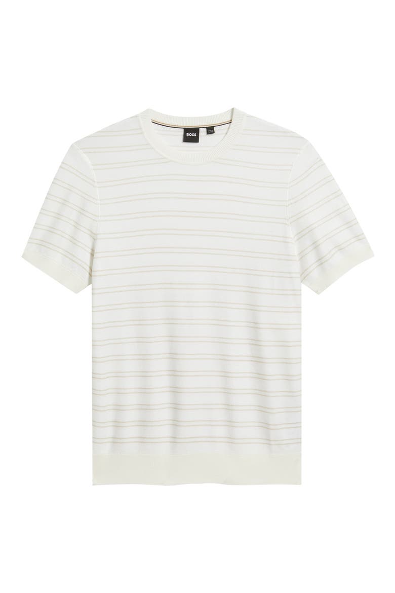 H-Nalon Stripe Short Sleeve Cotton Blend Piqué Sweater, Alternate, color, WHITE
