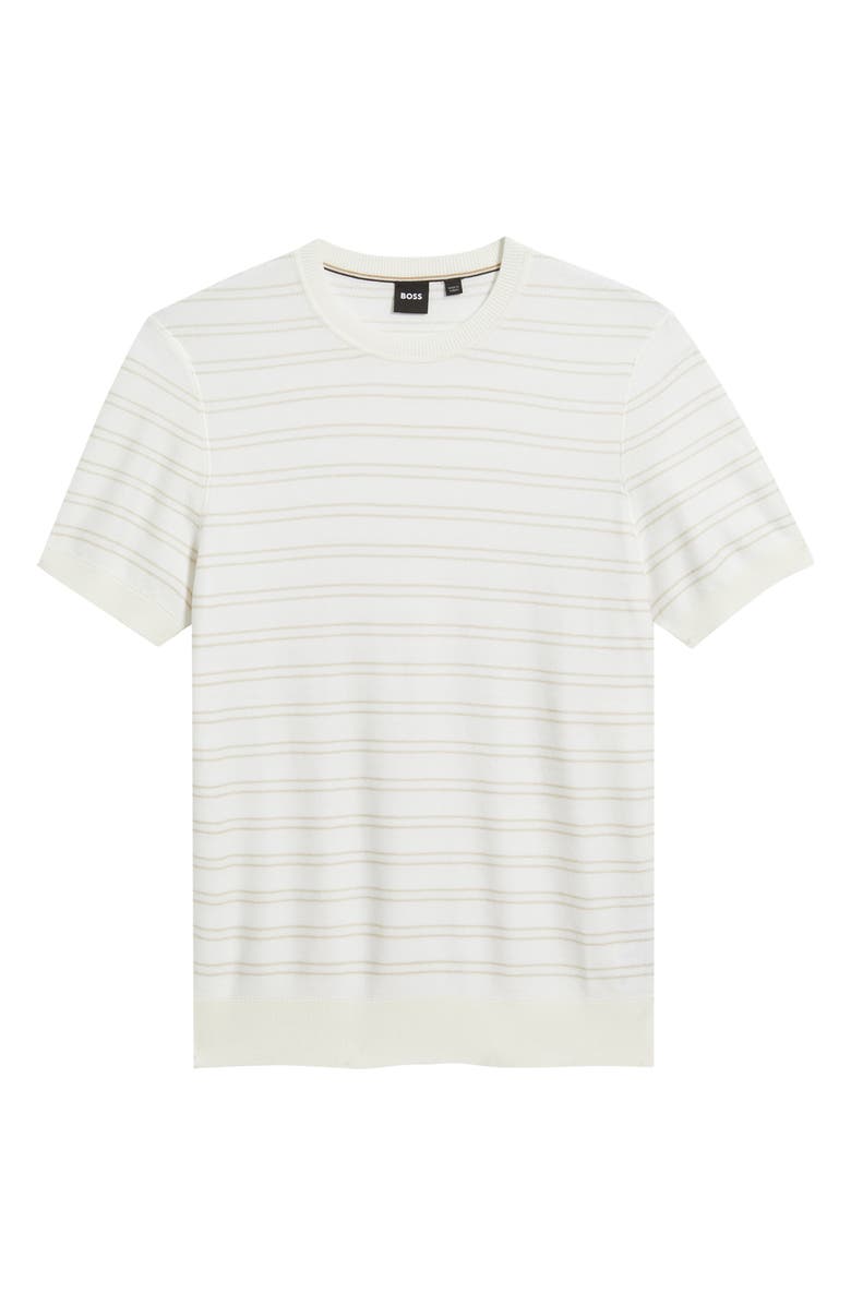 BOSS H-Nalon Stripe Short Sleeve Cotton Blend Piqué Sweater, Alternate, color, White