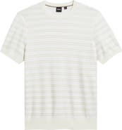 BOSS H-Nalon Stripe Short Sleeve Cotton Blend Piqué Sweater