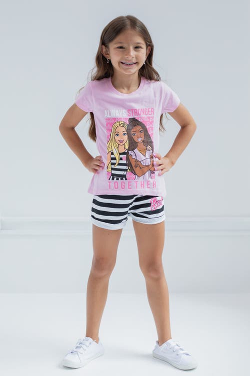 Barbie T-shirt & French Terry Shorts Set In Pink