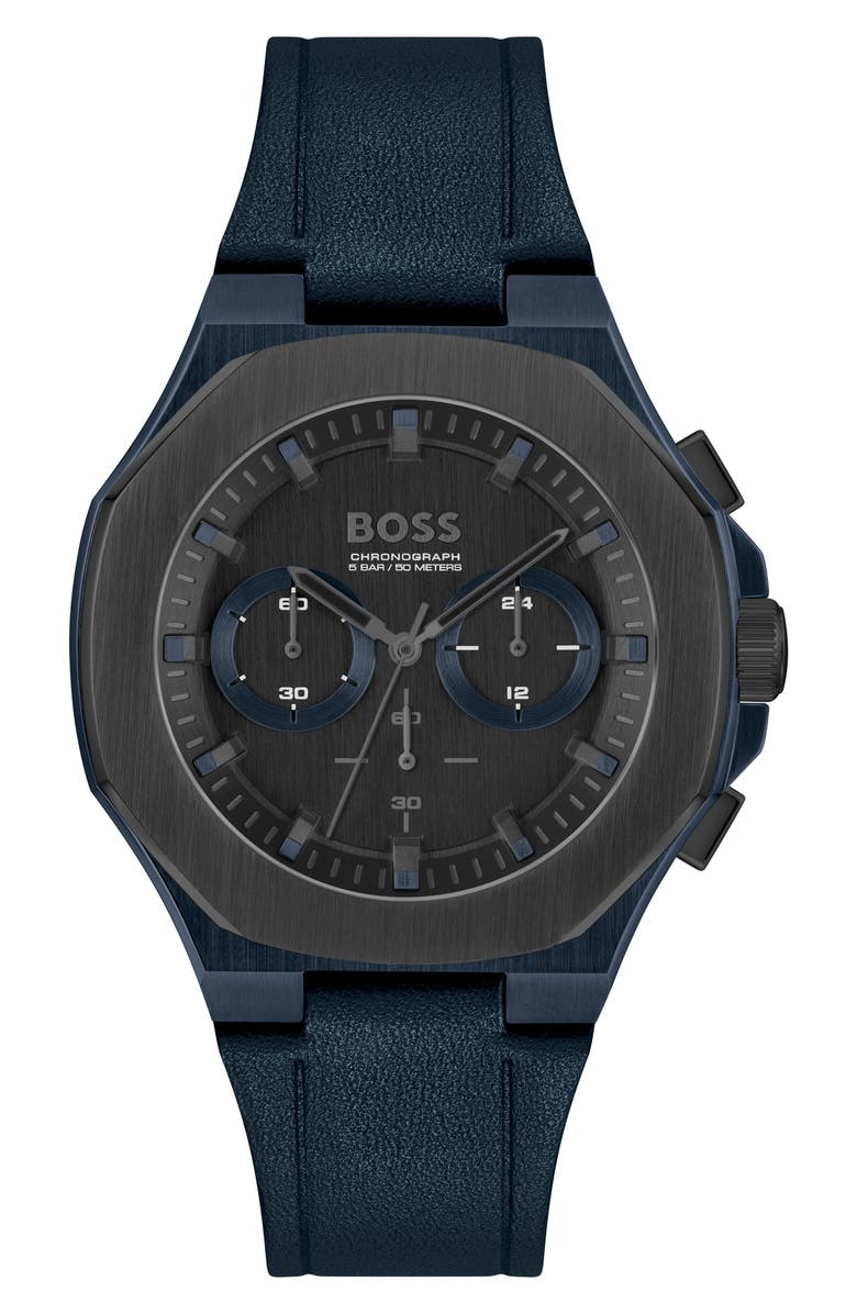 BOSS Taper Chronograph Leather Strap Watch, Main, color, 