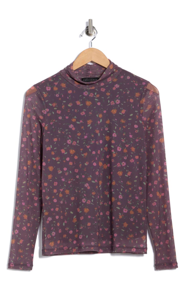 Sanctuary Everyday Mock Neck Long Sleeve Mesh Top, Alternate, color, Berry Black