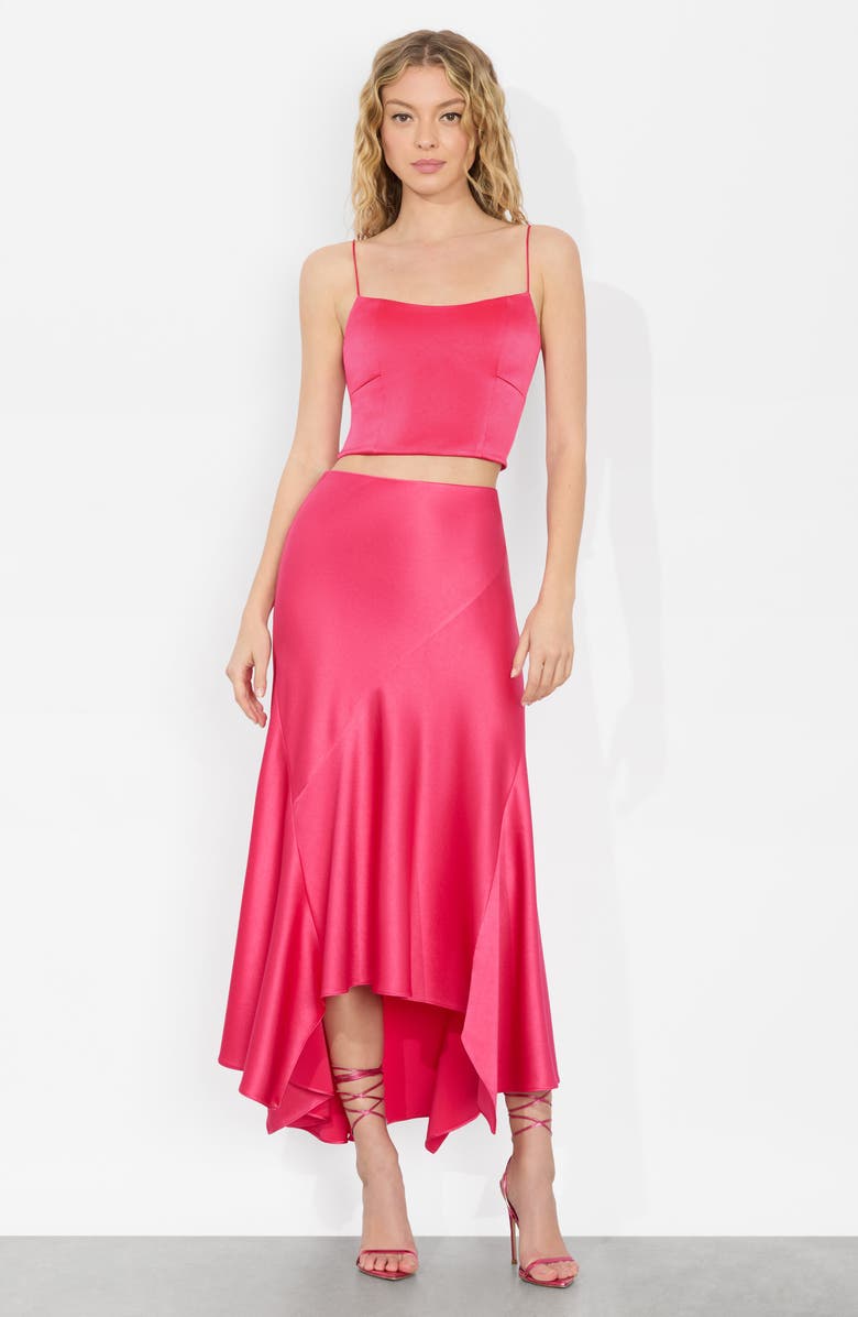 Alice + Olivia Rosa Asymmetric Midi Skirt, Alternate, color, Raspberry